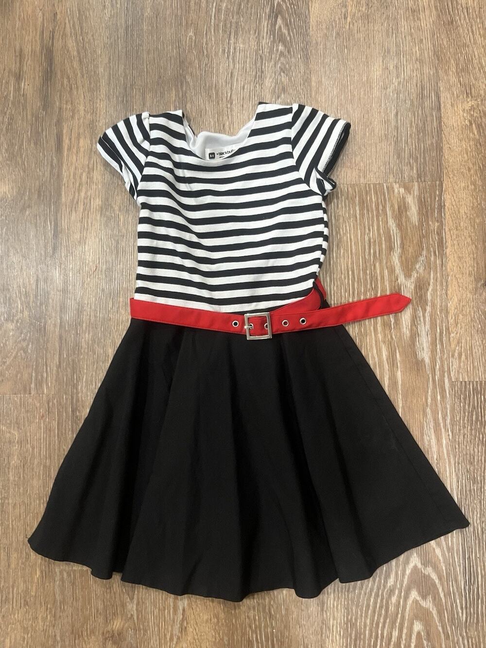 Black Butterfly Girls Dress 5-6 Paris French Costume Striped Red Belt Party